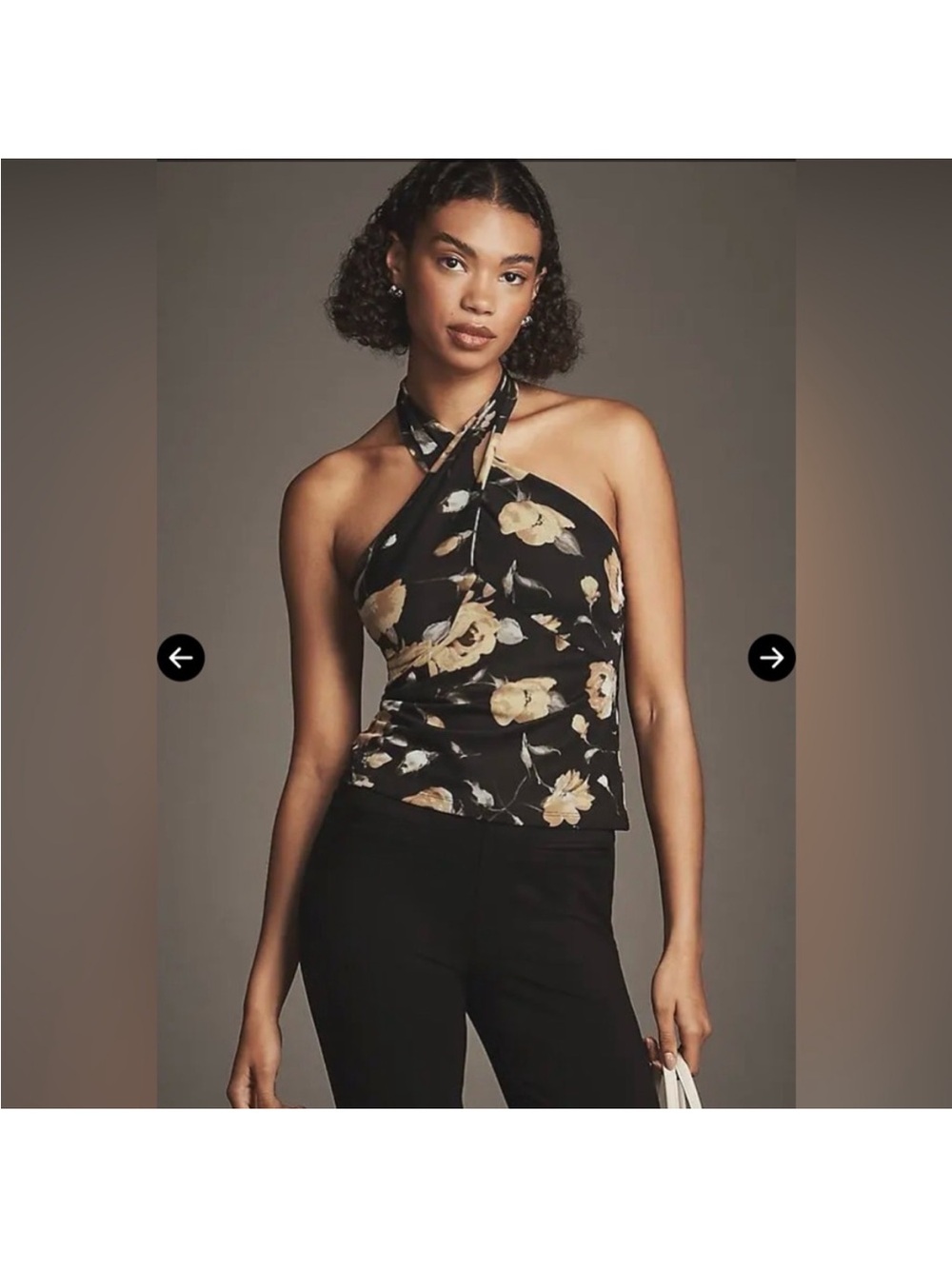 NWT Anthropologie Floral Halter Neck Cami Top in Black